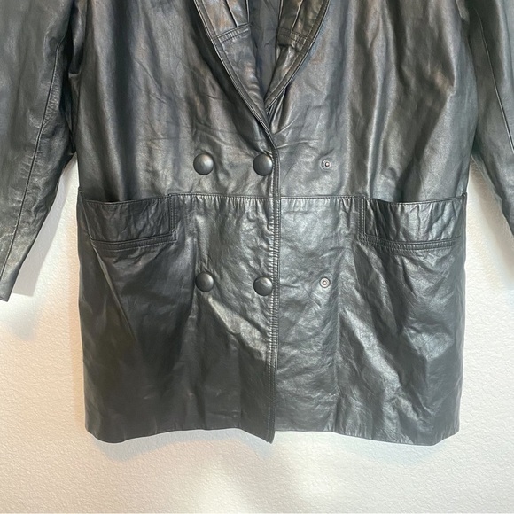 Vintage 80's 90's 100% Genuine Leather Oversized Long Coat Jacket Trench - Picture 4 of 12